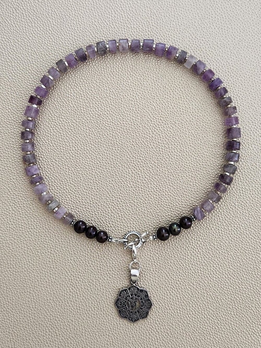 AMETHYST NECKLACE W/ OM PENDANT